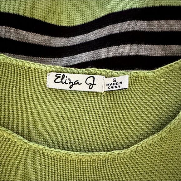 Eliza J Sweater Dress Color Block Stripe Black Gray Green S - Picture 5 of 6